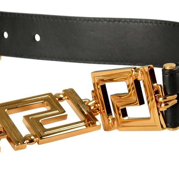 Versace Leather Gold Color Greeca Chain Logo Decorated Belt US 32 IT 80 - Picture 6 of 6
